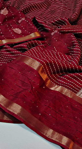 Palimpsest Red Digital Printed Dola Silk Saree With Epiphany Blouse Piece