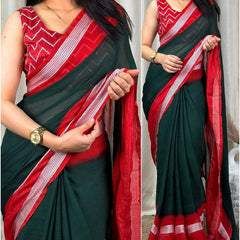 Palimpsest Dark Green Digital Printed Chiffon Saree With Fugacious Blouse Piece