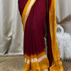 Surreptitious Maroon Digital Printed Chiffon Saree With Transcendent Blouse Piece