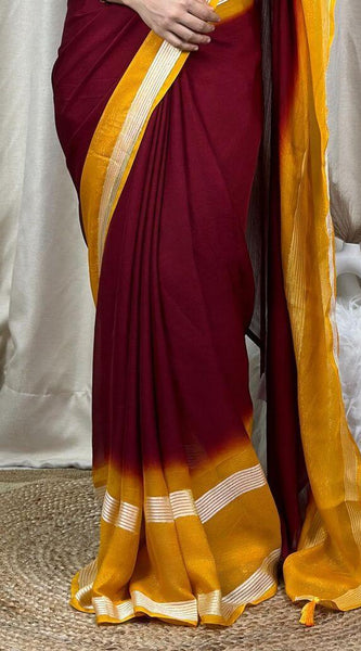 Surreptitious Maroon Digital Printed Chiffon Saree With Transcendent Blouse Piece