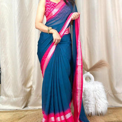 Ineffable Rama Digital Printed Chiffon Saree With Rhapsody Blouse Piece