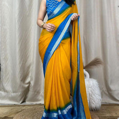 Vivacious Yellow Digital Printed Chiffon Saree With Supernal Blouse Piece