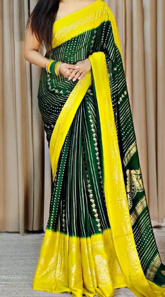 Amiable Dark Green Digital Printed Chiffon Saree With Vivacious Blouse Piece