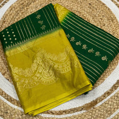 Amiable Dark Green Digital Printed Chiffon Saree With Vivacious Blouse Piece