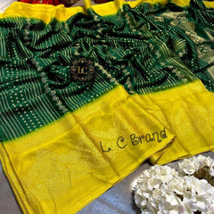 Amiable Dark Green Digital Printed Chiffon Saree With Vivacious Blouse Piece
