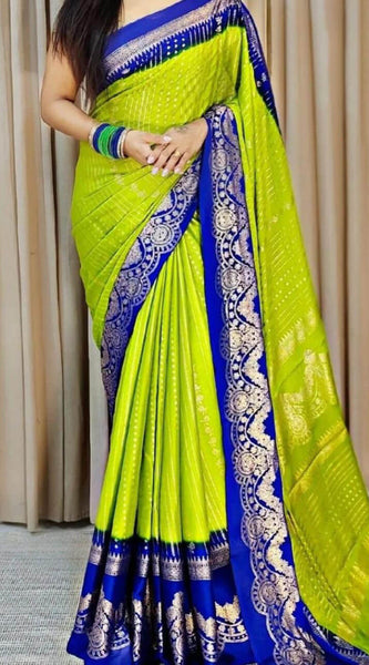 Winsome Mehndi Digital Printed Chiffon Saree With Sonorous Blouse Piece