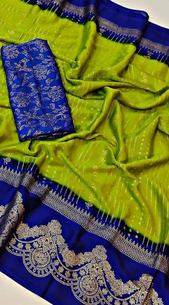 Winsome Mehndi Digital Printed Chiffon Saree With Sonorous Blouse Piece