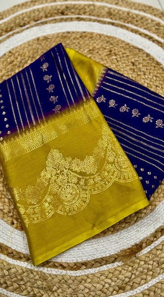 Allure Royal Blue Digital Printed Chiffon Saree With Effulgent Blouse Piece