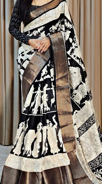 Wonderful Off White Digital Printed Soft Silk Saree With Opulent Blouse Piece