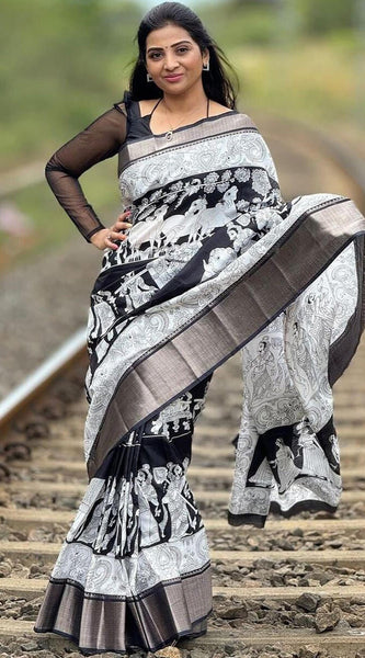 Wonderful Off White Digital Printed Soft Silk Saree With Opulent Blouse Piece