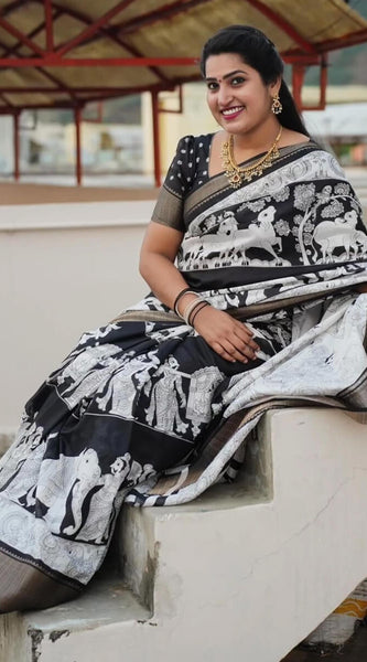 Wonderful Off White Digital Printed Soft Silk Saree With Opulent Blouse Piece