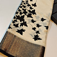 Trendy Off White Digital Printed Soft Silk Saree With Flaunt Blouse Piece