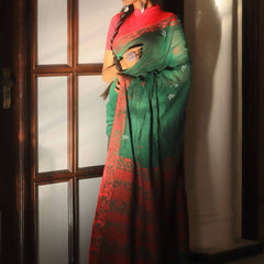 Proficient Green Cotton Silk Saree With Gratifying Blouse Piece