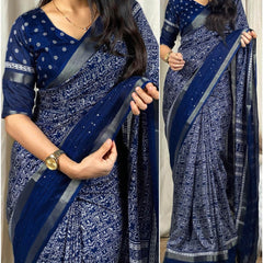 Epiphany Blue Digital Printed Dola Silk Saree With Evanescent Blouse Piece