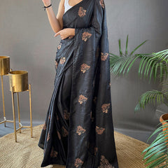 Aplomb Black Embroidery Work Soft Silk Saree With Resonant Blouse Piece