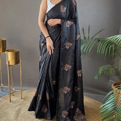 Aplomb Black Embroidery Work Soft Silk Saree With Resonant Blouse Piece