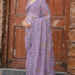 Resonant Lavender Embroidery Work Chiffon Silk Saree With Mellifluous Blouse Piece