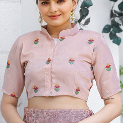 Zephyr Peach Embroidery Work Chiffon Silk Saree With Inimitable Blouse Piece