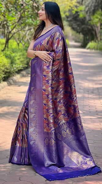Lovely Blue Kanjivaram Silk Saree With Attractive Blouse Piece