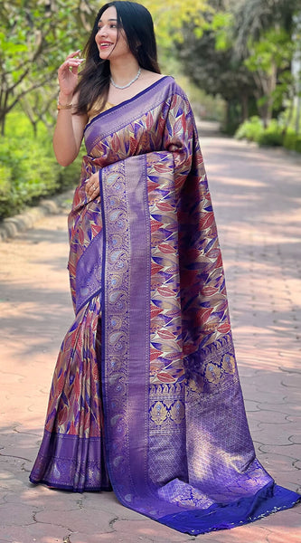 Lovely Blue Kanjivaram Silk Saree With Attractive Blouse Piece