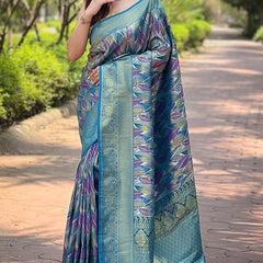 Gorgeous Firozi Kanjivaram Silk Saree With Stylish Blouse Piece