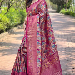 Jazzy Purple Kanjivaram Silk Saree With Breathtaking Blouse Piece