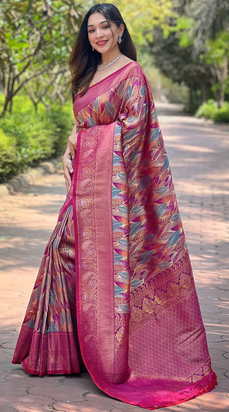 Jazzy Purple Kanjivaram Silk Saree With Breathtaking Blouse Piece