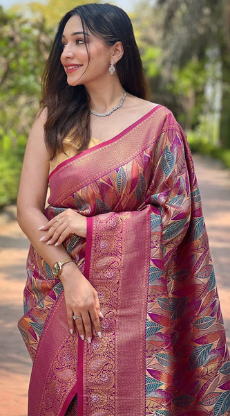 Jazzy Purple Kanjivaram Silk Saree With Breathtaking Blouse Piece