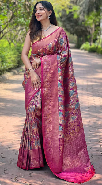 Jazzy Purple Kanjivaram Silk Saree With Breathtaking Blouse Piece