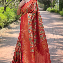Opulent Red Kanjivaram Silk Saree With Mesmeric Blouse Piece