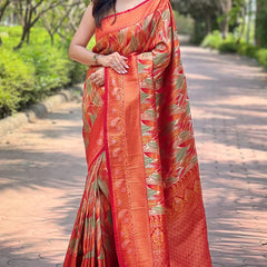Opulent Red Kanjivaram Silk Saree With Mesmeric Blouse Piece