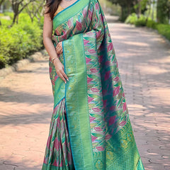 Twirling Sea Green Kanjivaram Silk Saree With Super Classy Blouse Piece