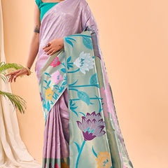 Conflate Lavender Paithani Silk Saree With Lissome Blouse Piece