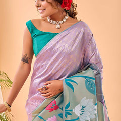 Conflate Lavender Paithani Silk Saree With Lissome Blouse Piece