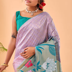 Conflate Lavender Paithani Silk Saree With Lissome Blouse Piece