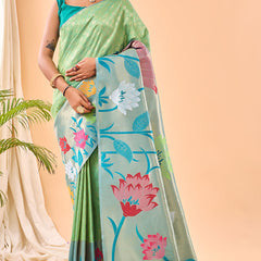 Proficient Parrot Paithani Silk Saree With Opulent Blouse Piece