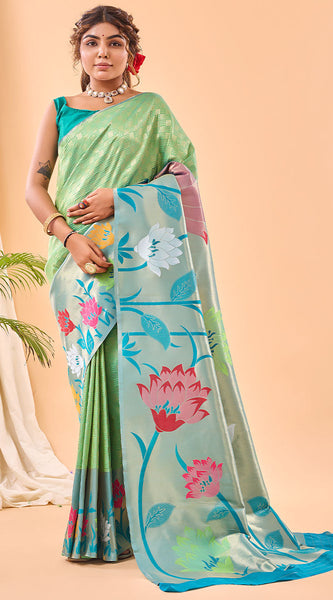 Proficient Parrot Paithani Silk Saree With Opulent Blouse Piece