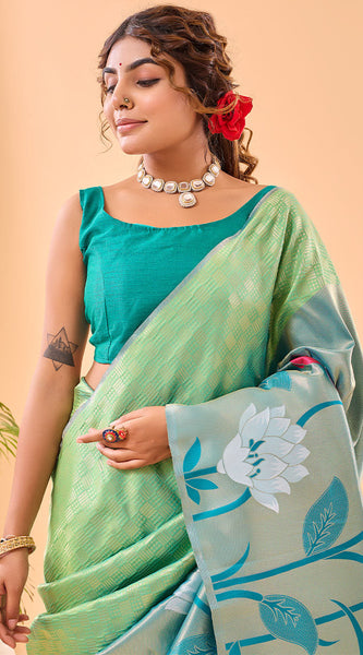 Proficient Parrot Paithani Silk Saree With Opulent Blouse Piece