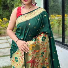 Gratifying Dark Green Paithani Silk Saree With Charming Blouse Piece