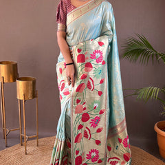 Glorious Sky Paithani Silk Saree With Fairytale Blouse Piece