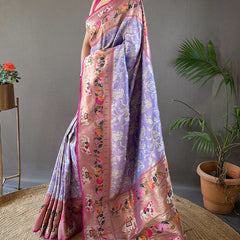 Engaging Lavender Paithani Silk Saree With Serendipity Blouse Piece