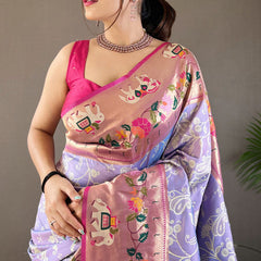 Engaging Lavender Paithani Silk Saree With Serendipity Blouse Piece
