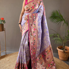 Engaging Lavender Paithani Silk Saree With Serendipity Blouse Piece