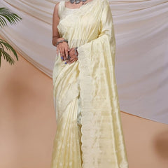 Angelic Yellow Embroidery Work Soft Silk Saree With Desuetude Blouse Piece