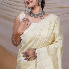 Angelic Yellow Embroidery Work Soft Silk Saree With Desuetude Blouse Piece