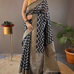 Angelic Black Cotton Silk Saree With Conflate Blouse Piece