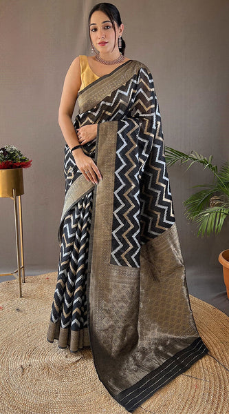 Angelic Black Cotton Silk Saree With Conflate Blouse Piece