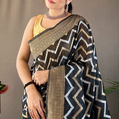 Angelic Black Cotton Silk Saree With Conflate Blouse Piece