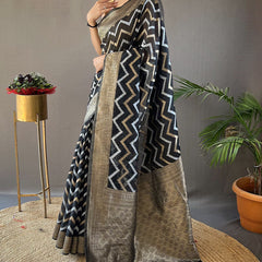 Angelic Black Cotton Silk Saree With Conflate Blouse Piece