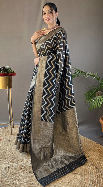 Angelic Black Cotton Silk Saree With Conflate Blouse Piece